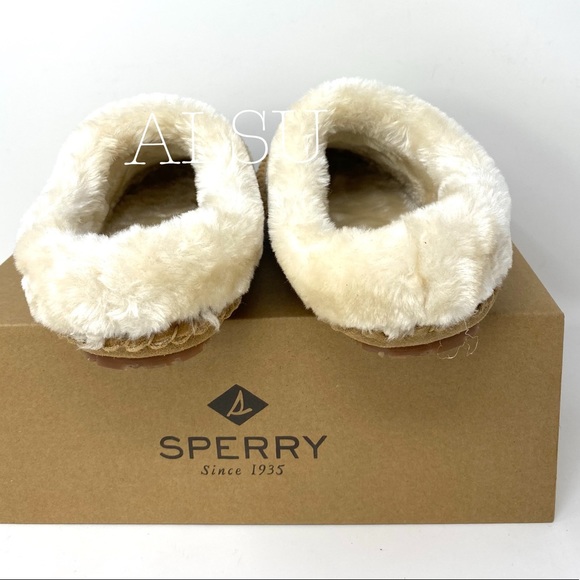 Sperry Women Slippers Fur Trim Clog Suede Cinnamon - Picture 3 of 8